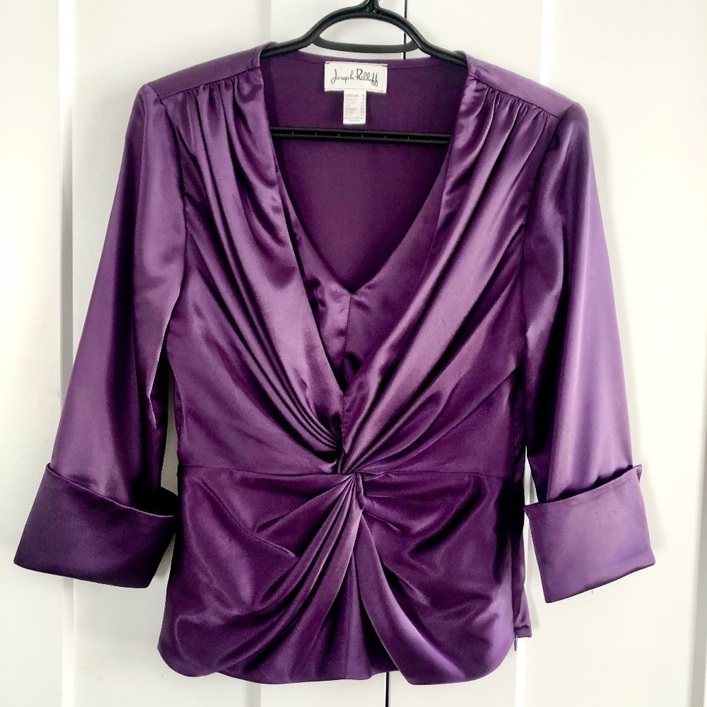 Joseph Ribkoff, Purple,‎ Satin, Twist Front, Top, Blouse, Size 6, Nice Condition